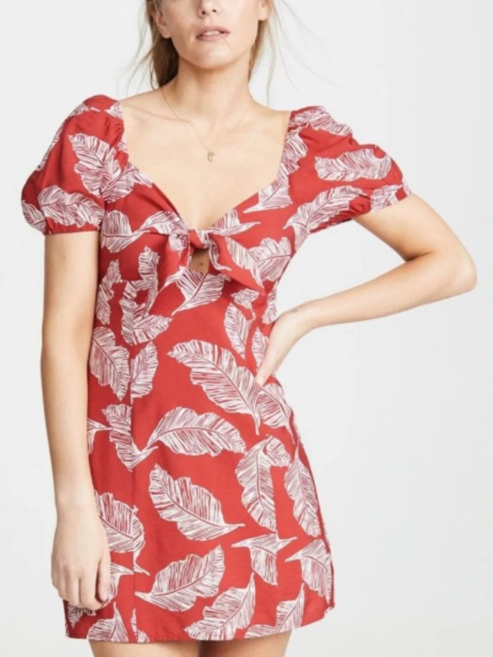 J.O.A. Tropical Leaf Mini Dress in Red & White Large